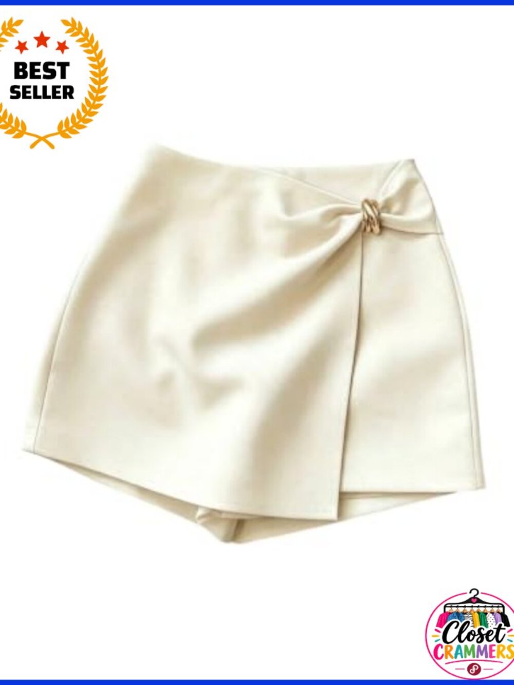Metal Ring High Waisted A Line Mini Skorts Elegant Women's Dressy Shorts